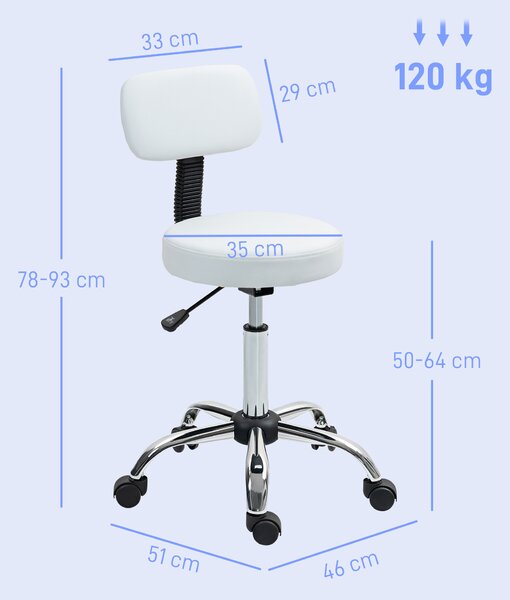 HOMCOM 360° Swivel Seat Salon Stool - White