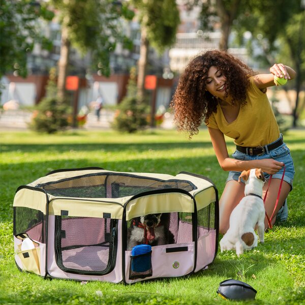 PawHut Small Pet Playpen, Fabric Enclosure for Dogs, Cats, Rabbits, Guinea Pigs, Pink, L37 x H37cm x D90cm Aosom UK