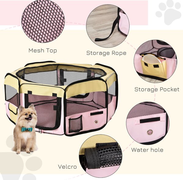 PawHut Small Pet Playpen, Fabric Enclosure for Dogs, Cats, Rabbits, Guinea Pigs, Pink, L37 x H37cm x D90cm Aosom UK