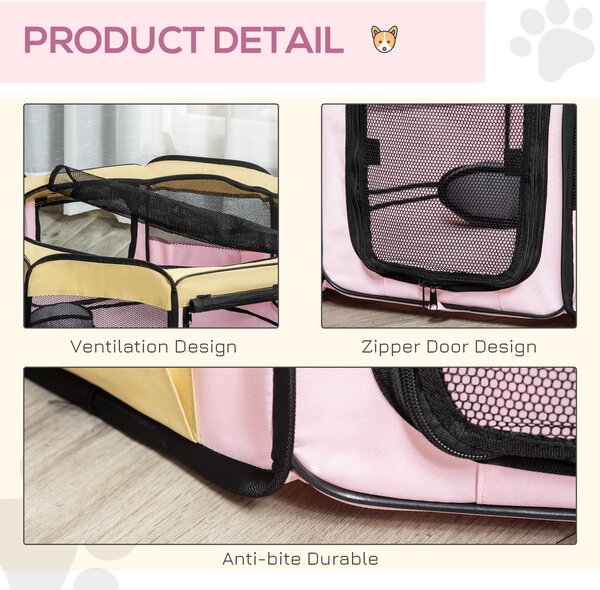 PawHut Small Pet Playpen, Fabric Enclosure for Dogs, Cats, Rabbits, Guinea Pigs, Pink, L37 x H37cm x D90cm Aosom UK