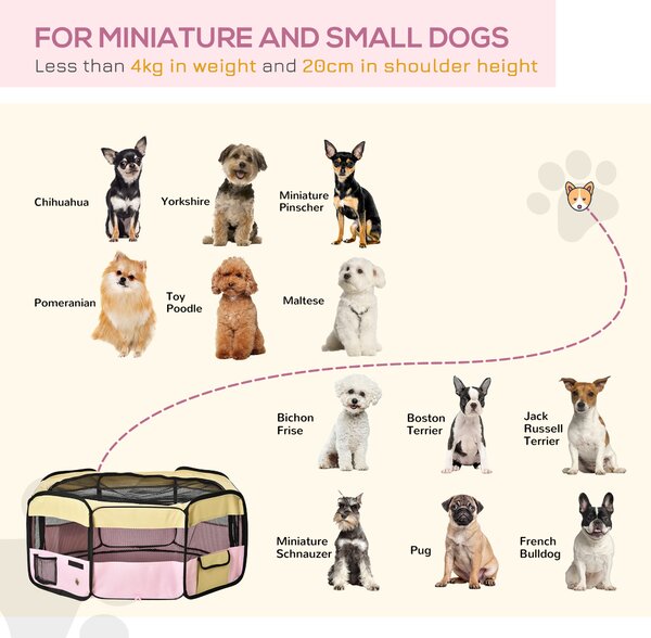 PawHut Small Pet Playpen, Fabric Enclosure for Dogs, Cats, Rabbits, Guinea Pigs, Pink, L37 x H37cm x D90cm Aosom UK