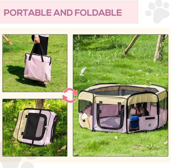 PawHut Small Pet Playpen, Fabric Enclosure for Dogs, Cats, Rabbits, Guinea Pigs, Pink, L37 x H37cm x D90cm Aosom UK