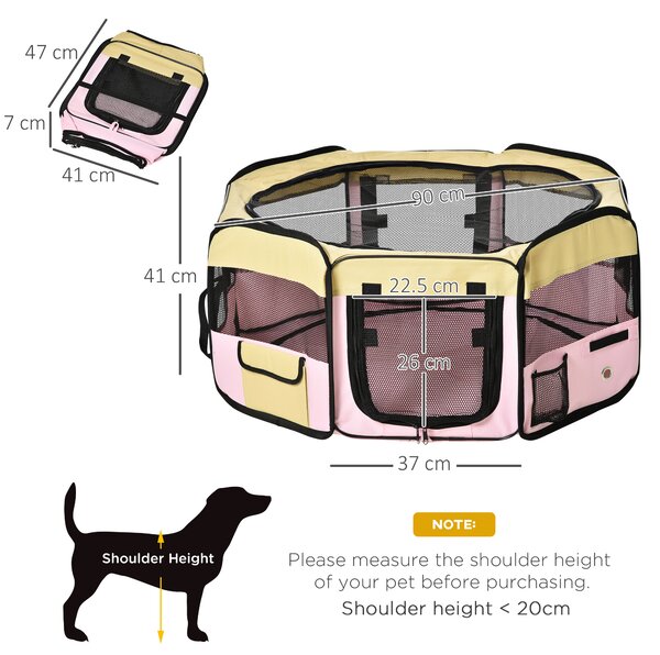PawHut Small Pet Playpen, Fabric Enclosure for Dogs, Cats, Rabbits, Guinea Pigs, Pink, L37 x H37cm x D90cm Aosom UK