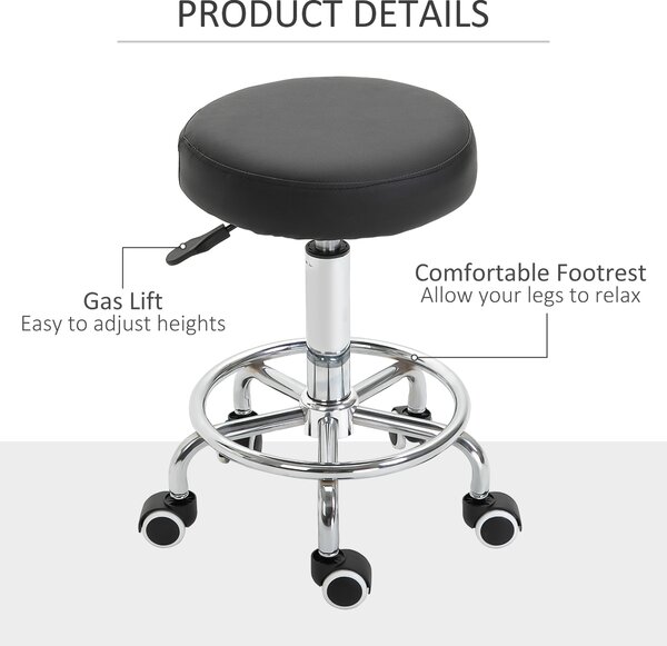 HOMCOM PU Leather Height Adjustable Swivel Salon Stool Black Aosom UK