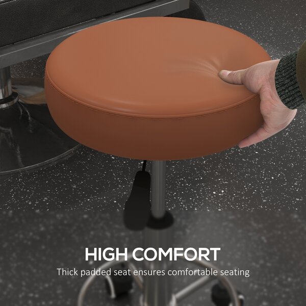 Vinsetto PU Leather Rolling Stool, Height Adjustable Stool Chair with Wheels for Salon, Massage, Spa, Brown Aosom UK
