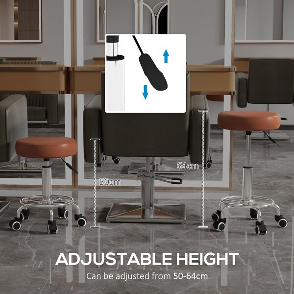 Vinsetto PU Leather Rolling Stool, Height Adjustable Stool Chair with Wheels for Salon, Massage, Spa, Brown Aosom UK