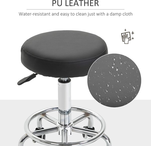 HOMCOM PU Leather Height Adjustable Swivel Salon Stool Black Aosom UK