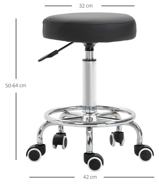 HOMCOM PU Leather Height Adjustable Swivel Salon Stool Black Aosom UK