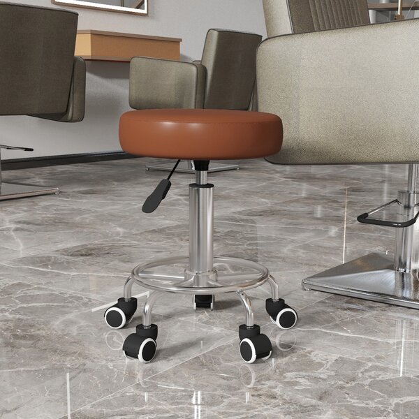 Vinsetto PU Leather Rolling Stool, Height Adjustable Stool Chair with Wheels for Salon, Massage, Spa, Brown Aosom UK