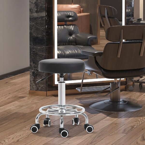 HOMCOM PU Leather Height Adjustable Swivel Salon Stool Black Aosom UK