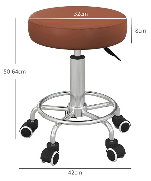 Vinsetto PU Leather Rolling Stool, Height Adjustable Stool Chair with Wheels for Salon, Massage, Spa, Brown Aosom UK
