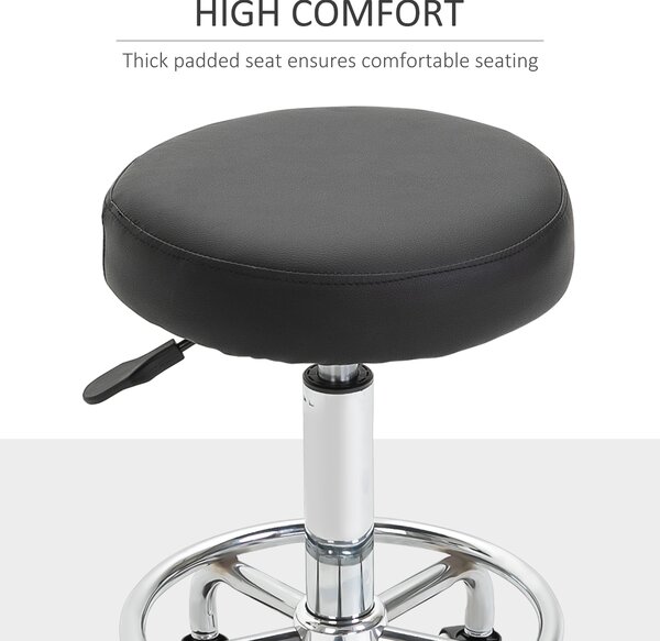HOMCOM PU Leather Height Adjustable Swivel Salon Stool Black Aosom UK