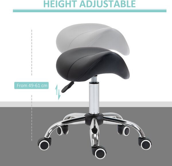 HOMCOM Cosmetic Stool 360° Rotate Height Adjustable Salon Massage Spa Chair Hydraulic Rolling Faux Leather Saddle Stool Mobility - Black Aosom UK