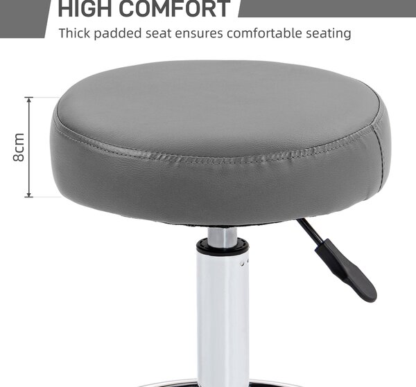 Vinsetto PU Leather Rolling Stool, Height Adjustable Stool Chair with Wheels for Salon, Massage, Spa, Grey Aosom UK