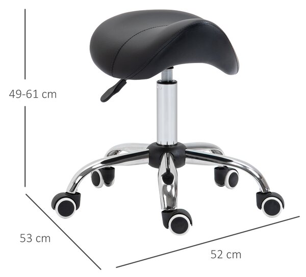 HOMCOM Cosmetic Stool 360° Rotate Height Adjustable Salon Massage Spa Chair Hydraulic Rolling Faux Leather Saddle Stool Mobility - Black Aosom UK