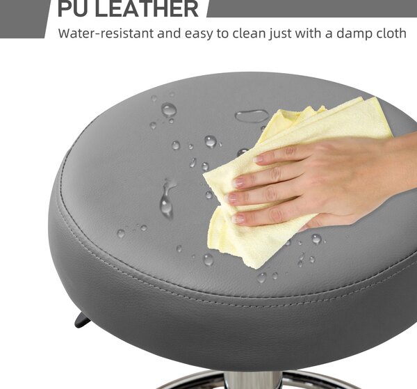 Vinsetto PU Leather Rolling Stool, Height Adjustable Stool Chair with Wheels for Salon, Massage, Spa, Grey Aosom UK