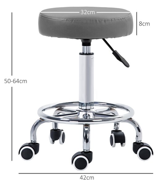 Vinsetto PU Leather Rolling Stool, Height Adjustable Stool Chair with Wheels for Salon, Massage, Spa, Grey Aosom UK