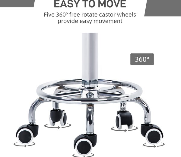 Vinsetto PU Leather Rolling Stool, Height Adjustable Stool Chair with Wheels for Salon, Massage, Spa, Grey Aosom UK