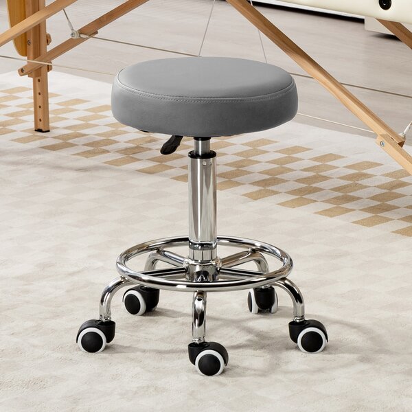 Vinsetto PU Leather Rolling Stool, Height Adjustable Stool Chair with Wheels for Salon, Massage, Spa, Grey Aosom UK