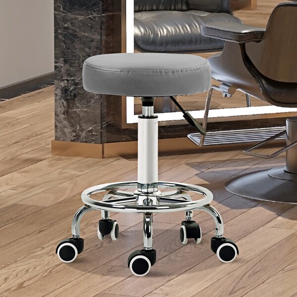 Vinsetto PU Leather Rolling Stool, Height Adjustable Stool Chair with Wheels for Salon, Massage, Spa, Grey Aosom UK