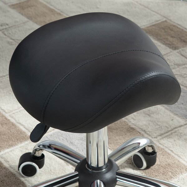 HOMCOM Cosmetic Stool 360° Rotate Height Adjustable Salon Massage Spa Chair Hydraulic Rolling Faux Leather Saddle Stool Mobility - Black Aosom UK