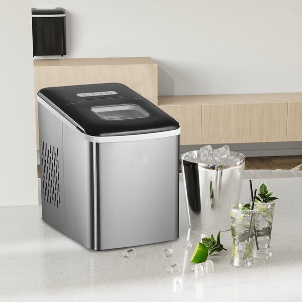 HOMCOM Ice Maker Machine, Counter Top Ice Cube Maker for Home 12kg in 24 Hrs 1.8L w/ Self Cleaning Function Scoop & Basket Stainless Steel Aosom UK