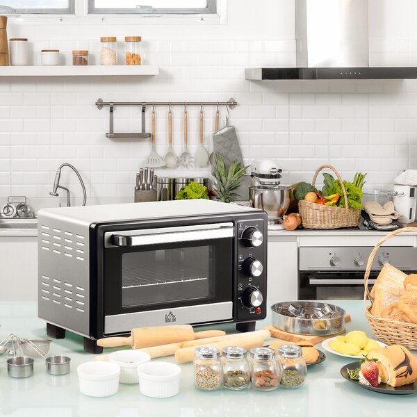 HOMCOM Convection Mini Oven, 16L Countertop Electric Grill, Toaster Oven w/ Adjustable Temperature, 60 Min Timer, Crumb Tray, 1400W Aosom UK