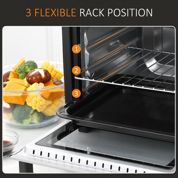 HOMCOM Convection Mini Oven, 16L Countertop Electric Grill, Toaster Oven w/ Adjustable Temperature, 60 Min Timer, Crumb Tray, 1400W Aosom UK
