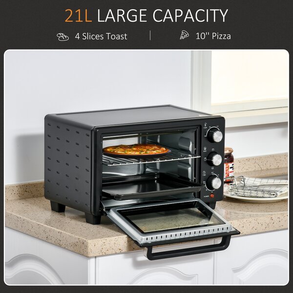 HOMCOM Mini Oven, 21L Countertop Electric Grill, Toaster Oven with Adjustable Temperature, Timer, Baking Tray and Wire Rack, 1400W Aosom UK