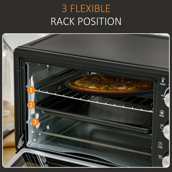 HOMCOM Mini Oven, 21L Countertop Electric Grill, Toaster Oven with Adjustable Temperature, Timer, Baking Tray and Wire Rack, 1400W Aosom UK