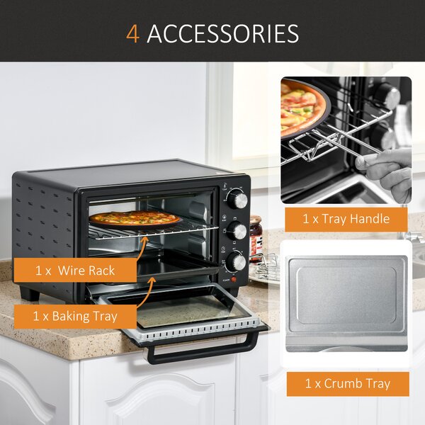 HOMCOM Mini Oven, 21L Countertop Electric Grill, Toaster Oven with Adjustable Temperature, Timer, Baking Tray and Wire Rack, 1400W Aosom UK