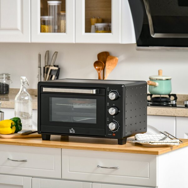 HOMCOM Mini Oven, 21L Countertop Electric Grill, Toaster Oven with Adjustable Temperature, Timer, Baking Tray and Wire Rack, 1400W Aosom UK