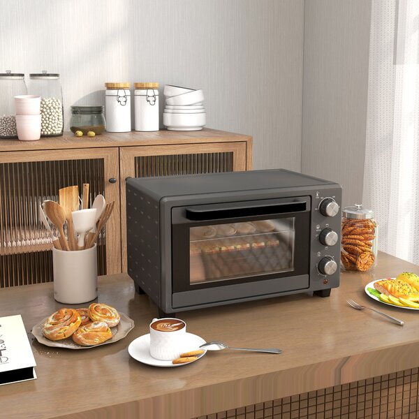 HOMCOM Mini Oven, 21L Countertop Electric Grill, Toaster Oven with Adjustable Temperature, Timer, Baking Tray and Wire Rack, 1400W, Grey Aosom UK