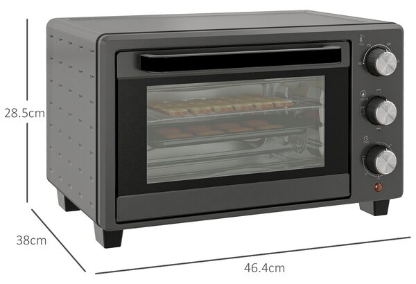 HOMCOM Mini Oven, 21L Countertop Electric Grill, Toaster Oven with Adjustable Temperature, Timer, Baking Tray and Wire Rack, 1400W, Grey Aosom UK