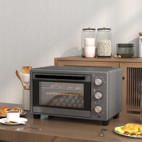 HOMCOM Mini Oven, 21L Countertop Electric Grill, Toaster Oven with Adjustable Temperature, Timer, Baking Tray and Wire Rack, 1400W, Grey Aosom UK