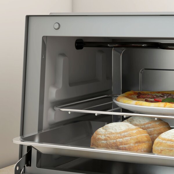HOMCOM Mini Oven, 9L Countertop Electric Grill, Toaster Oven with Adjustable Temperature, Timer, Baking Tray and Wire Rack, 750W, Silver Aosom UK