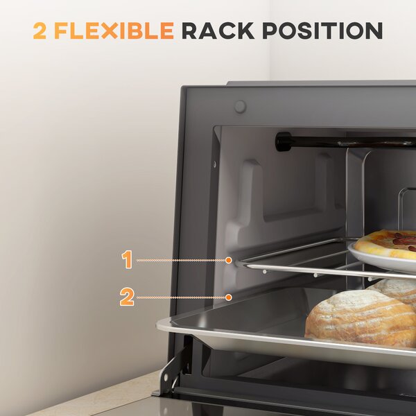 HOMCOM Mini Oven, 9L Countertop Electric Grill, Toaster Oven with Adjustable Temperature, Timer, Baking Tray and Wire Rack, 750W, Grey Aosom UK