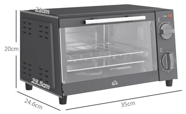 HOMCOM Mini Oven, 9L Countertop Electric Grill, Toaster Oven with Adjustable Temperature, Timer, Baking Tray and Wire Rack, 750W, Grey Aosom UK