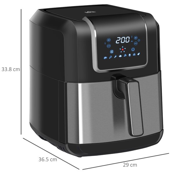 HOMCOM Air Fryers, 1700W 6.5L Air Fryers Oven with Digital Display, Rapid Air Circulation, Adjustable Temperature, Timer and Nonstick Basket Black