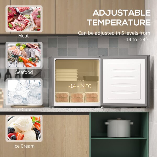 HOMCOM 35L Mini Freezer with Adjustable Temperature -24℃ to -14℃, Compact Freezer for Home, Grey Aosom UK