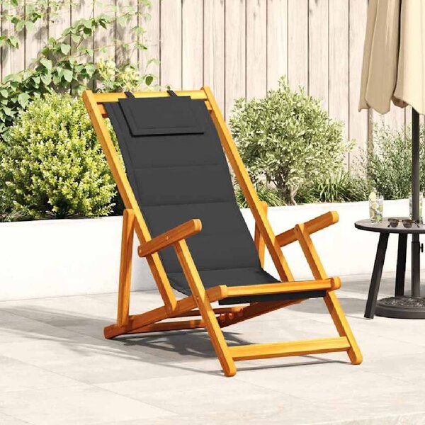 Eugene Wooden Folding Beach Chair With Black Fabric Seat