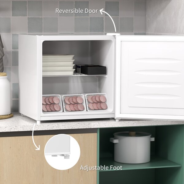 HOMCOM 35L Mini Freezer with Reversible Door and Removable Shelf, Compact Freezer, White Aosom UK