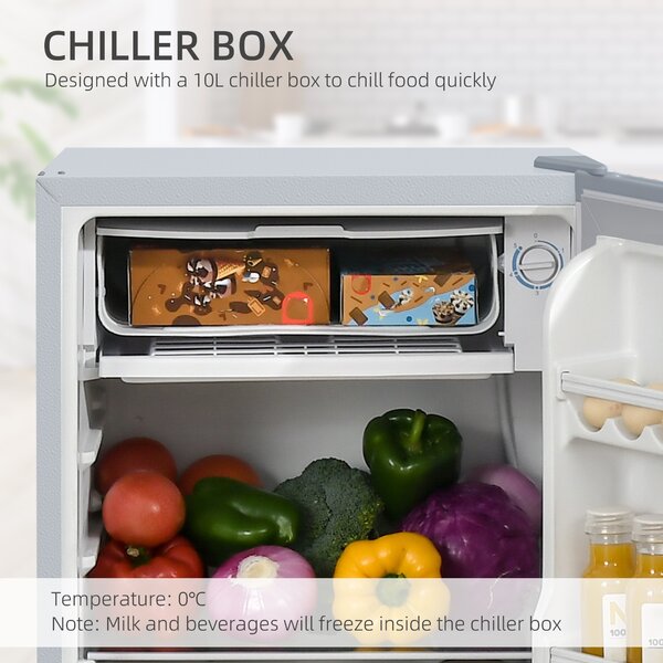 HOMCOM Under Counter Fridge Freezer Small Fridge for Singles Tiny Fridge for Flatshare Mini Fridge Kitchen Corner 91L Freestanding Chiller Box Adjustable Thermostat 47.5cm Grey Aosom UK