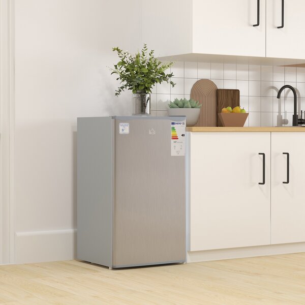 HOMCOM Under Counter Fridge Freezer Small Fridge for Singles Tiny Fridge for Flatshare Mini Fridge Kitchen Corner 91L Freestanding Chiller Box Adjustable Thermostat 47.5cm Grey Aosom UK