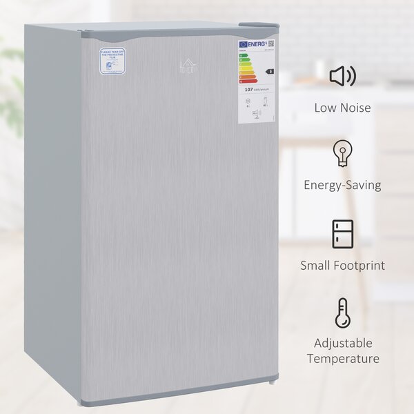 HOMCOM Under Counter Fridge Freezer Small Fridge for Singles Tiny Fridge for Flatshare Mini Fridge Kitchen Corner 91L Freestanding Chiller Box Adjustable Thermostat 47.5cm Grey Aosom UK
