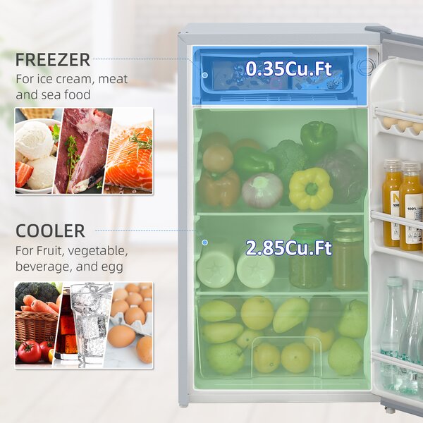 HOMCOM Under Counter Fridge Freezer Small Fridge for Singles Tiny Fridge for Flatshare Mini Fridge Kitchen Corner 91L Freestanding Chiller Box Adjustable Thermostat 47.5cm Grey Aosom UK