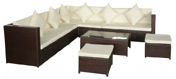Choctaw Rattan Garden Lounger Set With Cushions In Cream Brown