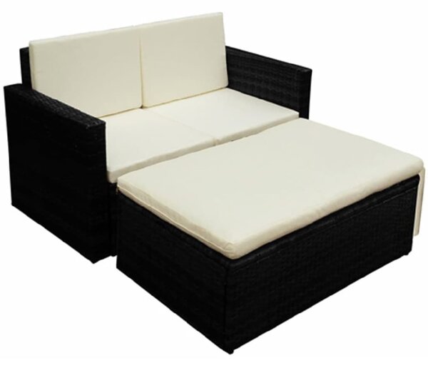 Brockton Rattan Garden Lounger Set With Cushions In Cream Black