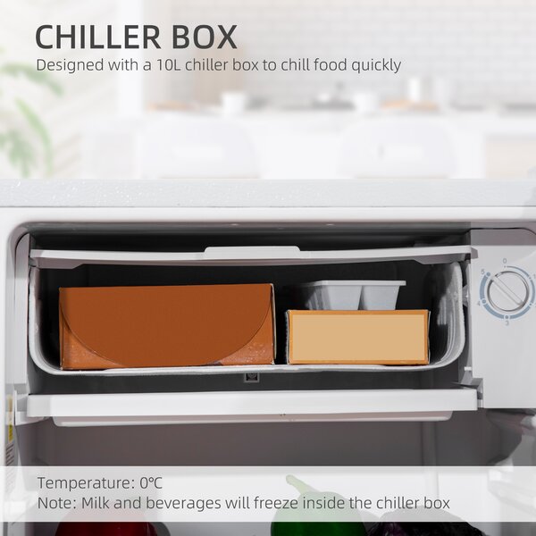 HOMCOM 91 Litre Freestanding Under Counter Fridge with Chiller Box, Reversible Door, Adjustable Thermostat 47.5cm Wide Noise Level: Decibels 40 White