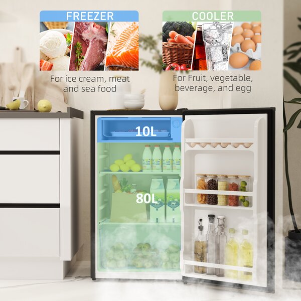 HOMCOM 91L Freestanding Under-Counter Fridge with Lock, Black Aosom UK